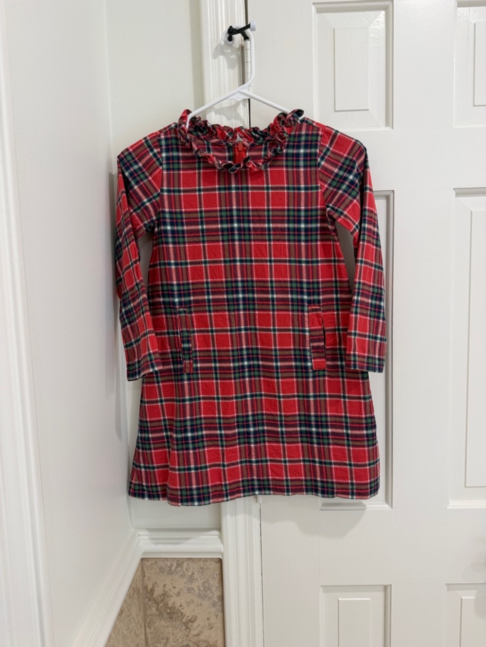 bella bliss Red and Green Plaid Ruffle-Neck Long Sleeve Dress